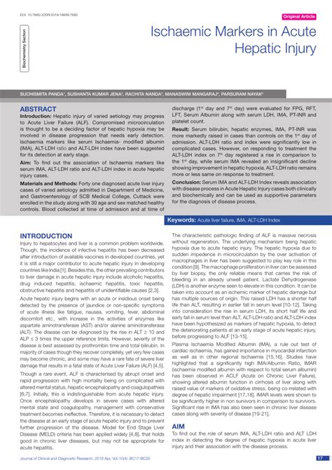 Ischaemic Markers in Acute Hepatic Injury .